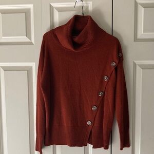 Poof Apparel womens Sm. cowl neck sweater button accent paprika soft cozy